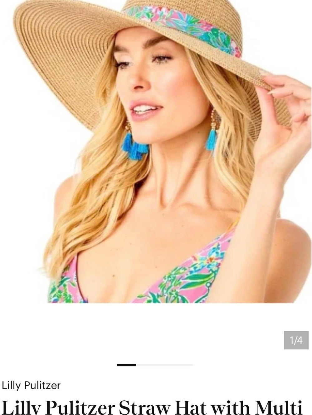 Lilly Pulitzer Natural Straw Sun Hat with Pink, Green & Blue Trim
